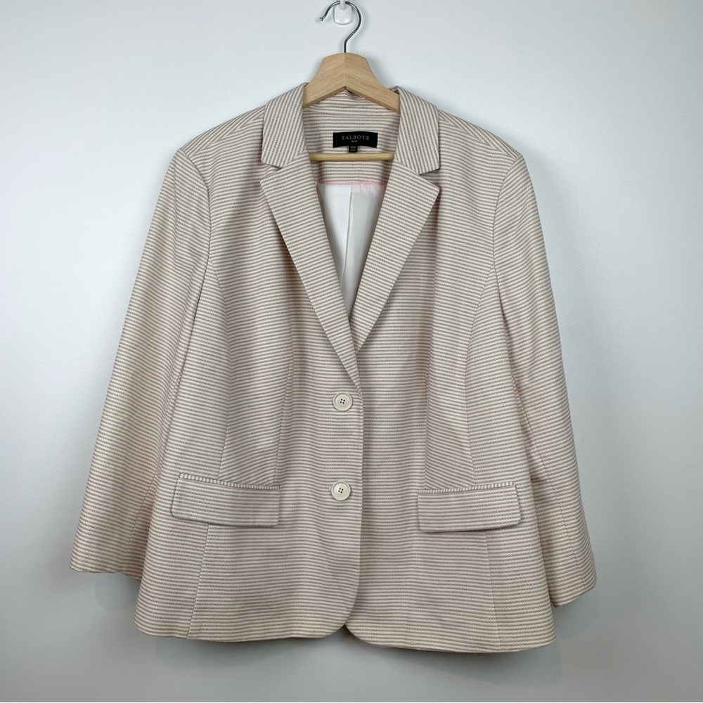 Talbots Blazer Plus Size 20W White Striped Cotton Blend Elegant Office Classic